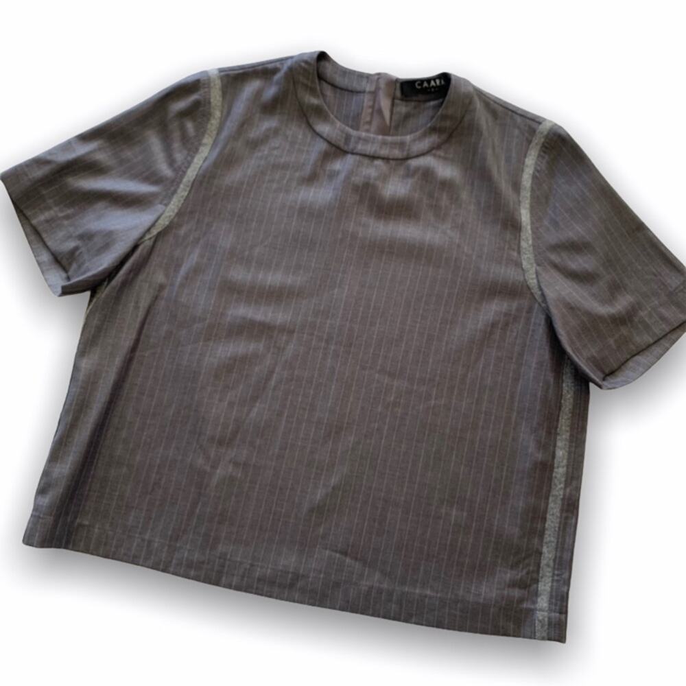 Caara Women's Alfie Dark Academia Silver Gray Pinstripe Blouse Top Size Small